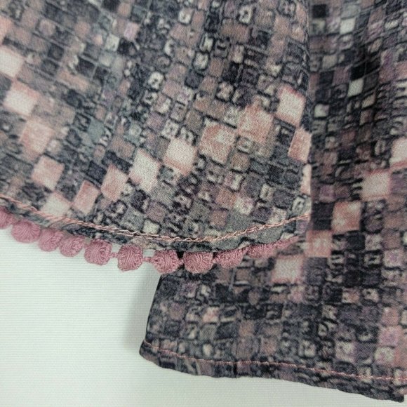 BLEU Top Womens S Pink Gray Long Bell Sleeve Boho Peasant Blouse Rhinestones - Picture 10 of 12